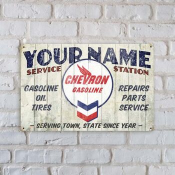 Chevron Gasoline Personalized Sign Chevron Gasoline Company Sign by Garage Art™