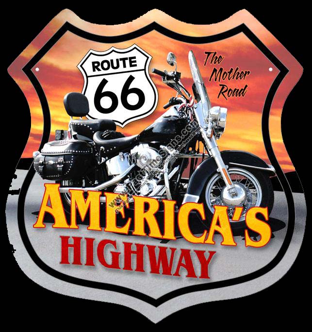 Americas Highway Route 66 Motorcycle Sign