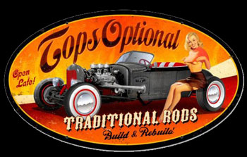 Hot Rod Sign - Tops Optional Pin Up Girl Oval