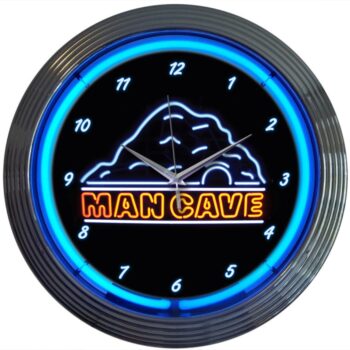 Man Cave Neon Clock with bright blue real neon