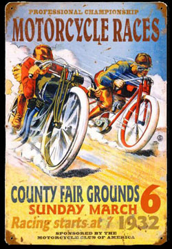 Vintage 1932 Motorcycle Racing Sign
