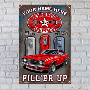 Camaro Personalized Sign Fill'er Up Full Service Station Sign