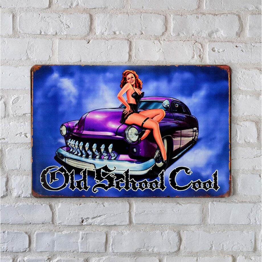 Old School Cool Mercury Hot Rod Pinup Girl Sign
