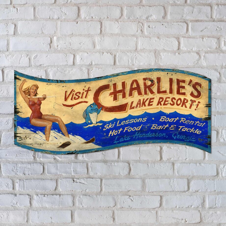 Lake Resort Waterskiing Wooden Sign Personalize This Sign With Your Own Name On It
