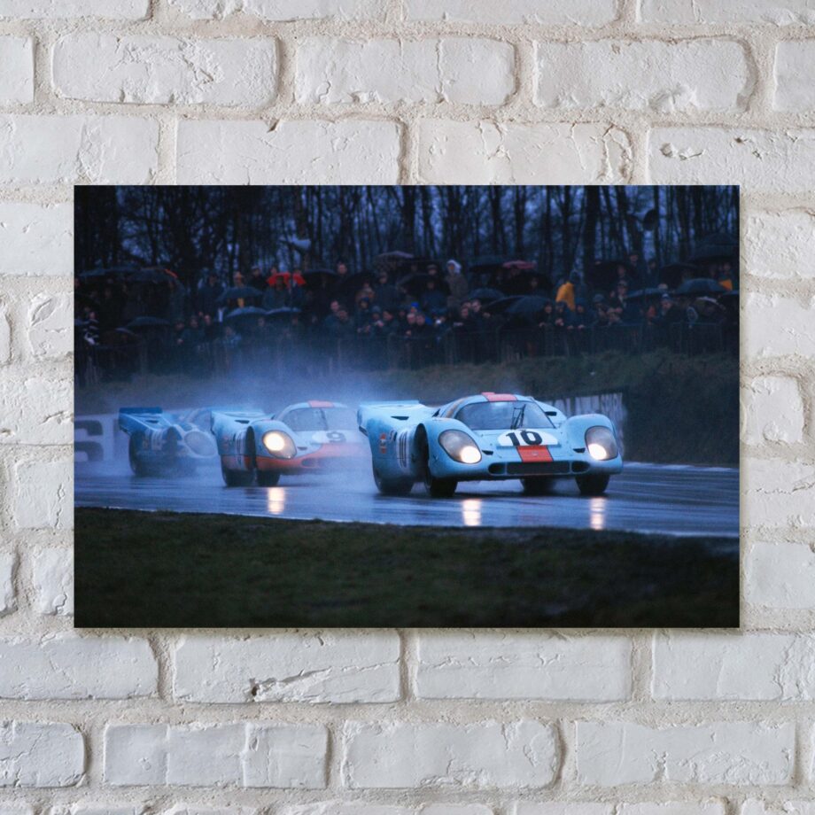 Porsche 917 Racing At Night Rain Poster
