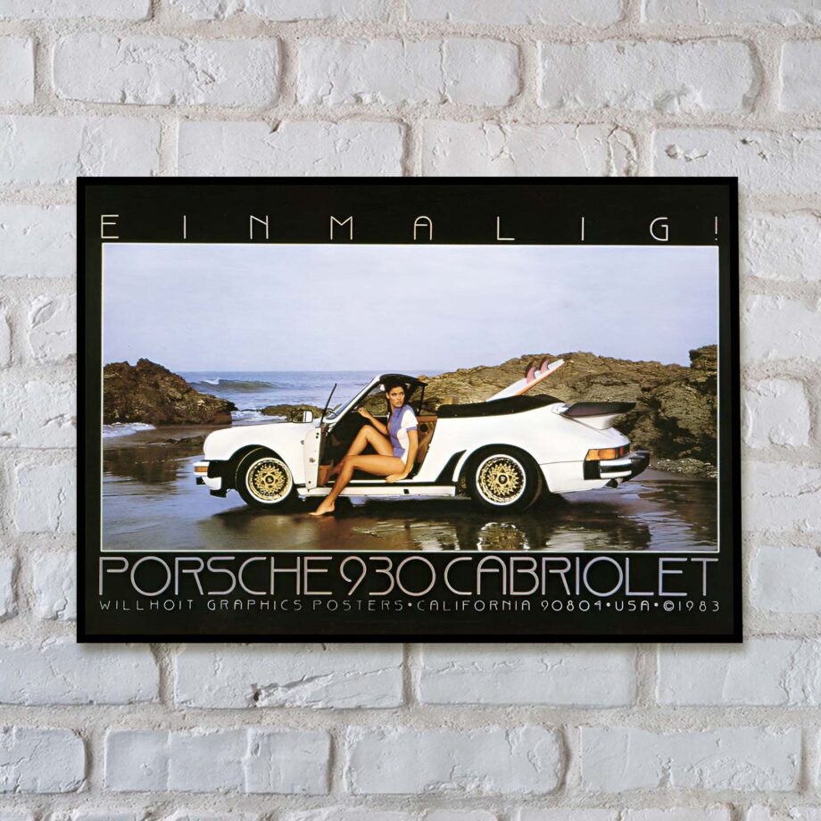 Porsche 930 Cabriolet With Surfer Girl & Surfboard California Poster Vintage Porsche Sports Car Posters Garage Art