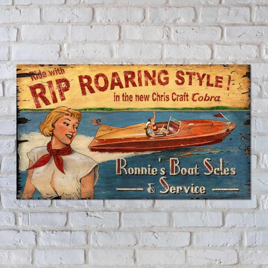 Ronnies Boat Service Rustic Wood Sign