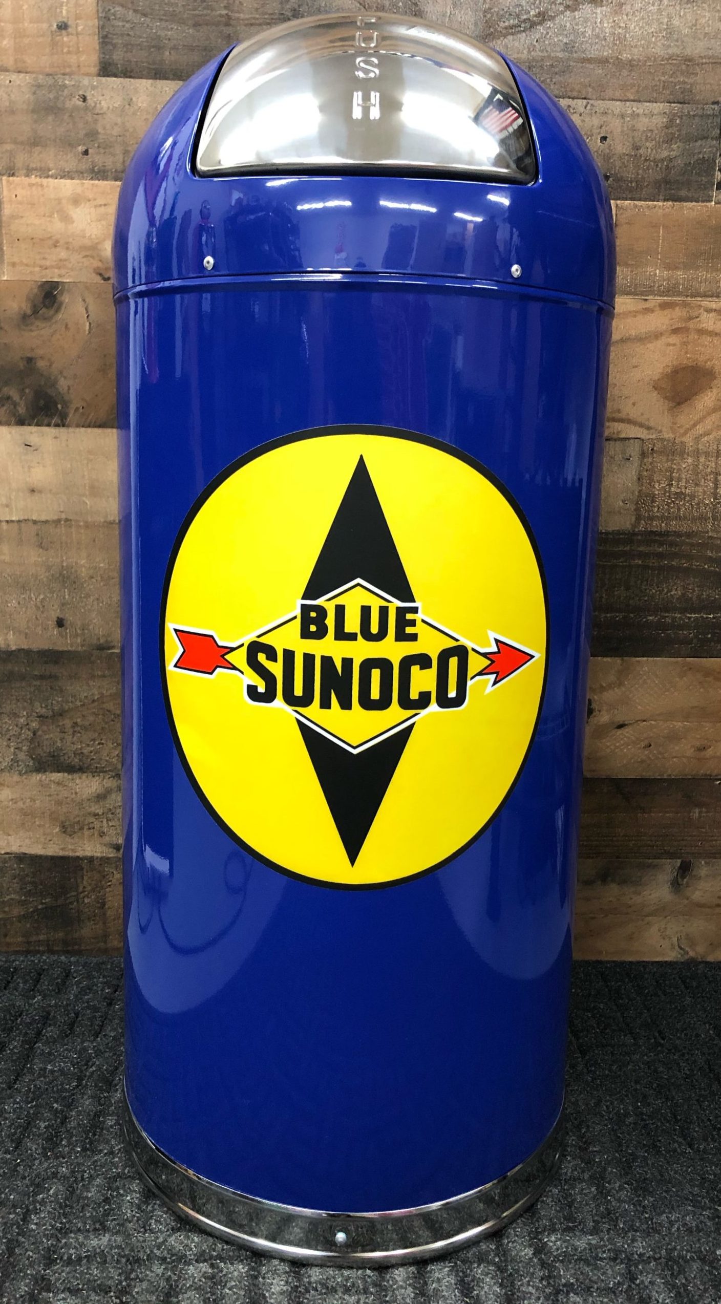 Blue Sunoco Trash Can