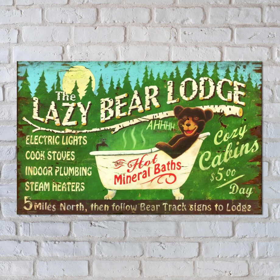 The Lazy Bear Lodge Rustic Wood Sign Add Your Own Name