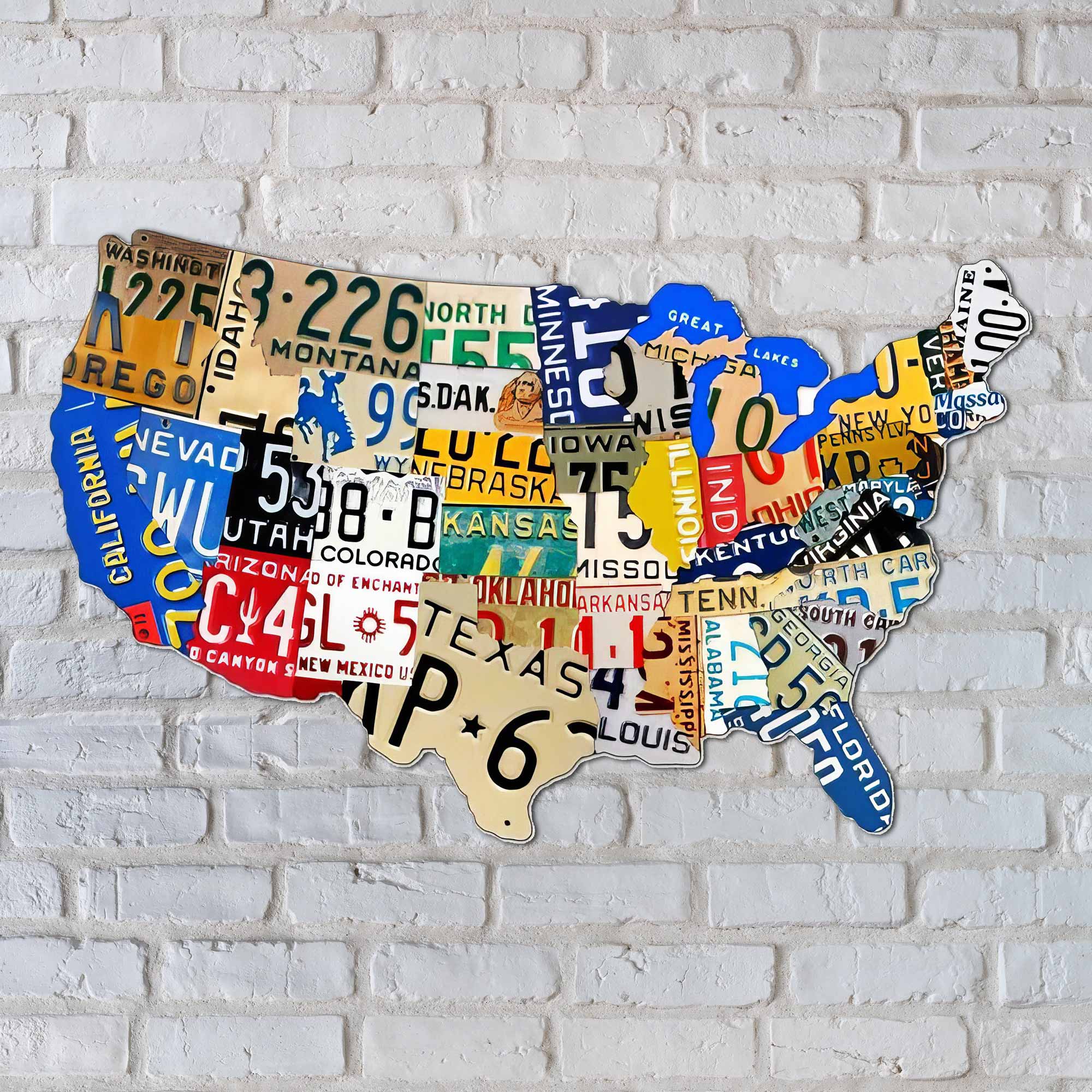 A Collage of States & Their License Plates Made in the Shape of America