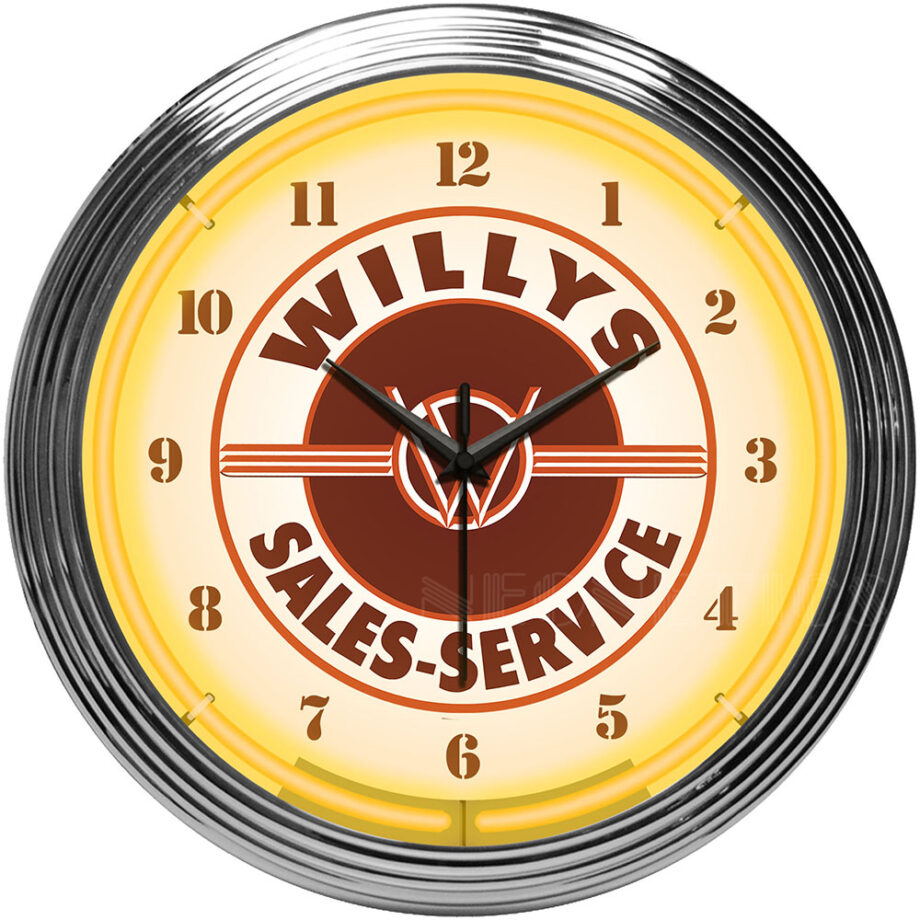 Willys Jeep Sales and Service Neon Clock