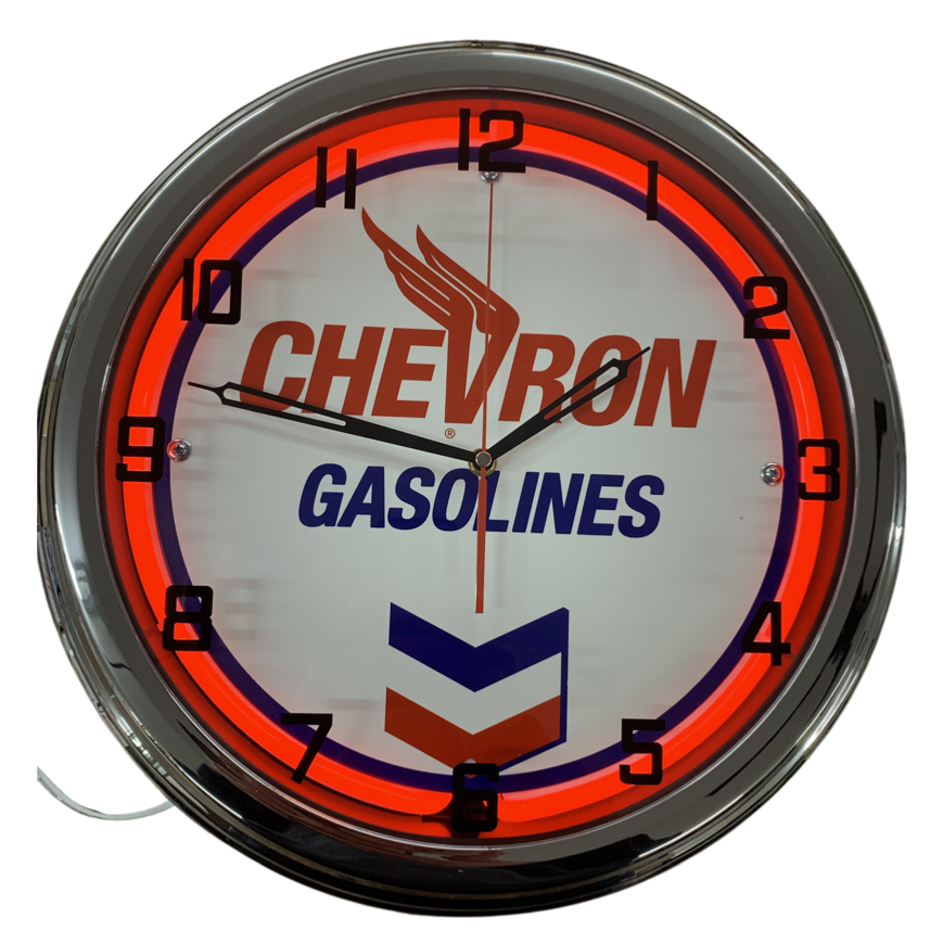 Chevron Gasolines Neon Clock