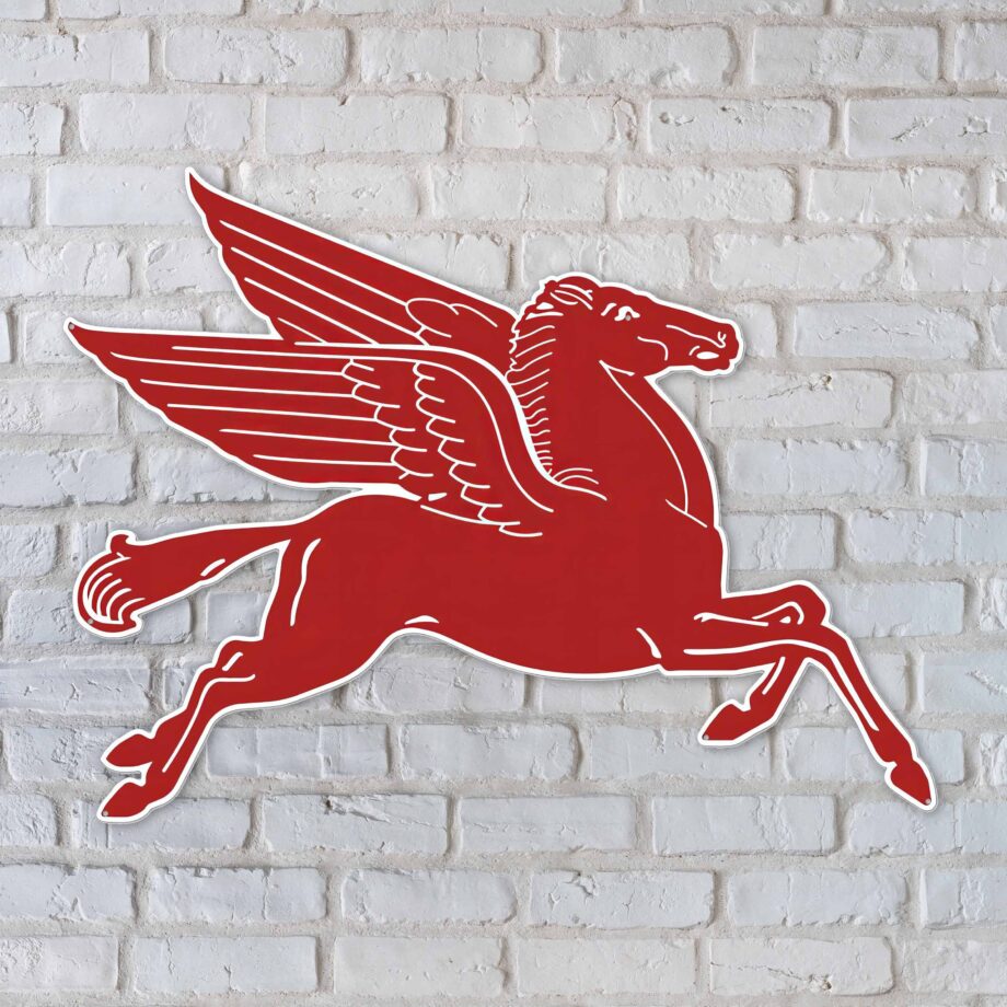 Right Facing Mobil Pegasus Flying Red Horse Sign UV Fade Resistant