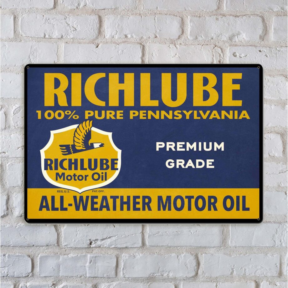 Richfield Richlube Motor Oil Sign Oil Company Marketing Signs on Garage Art