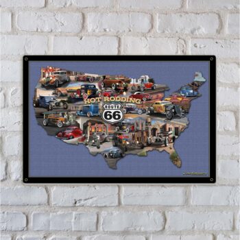 Hot Rodding Route 66 Map 18 X 12 Satin at Garage Art™