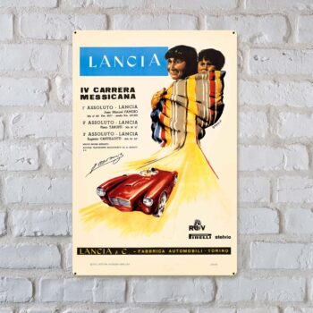 The Jacques Grelley Collection 1953 4th Carrera Panamericana Messicana Lancia 1953 4th Carrera Panamericana Messicana Lancia metal sign, measuring 24 x 36 inches, is an exquisite embodiment of motor racing history