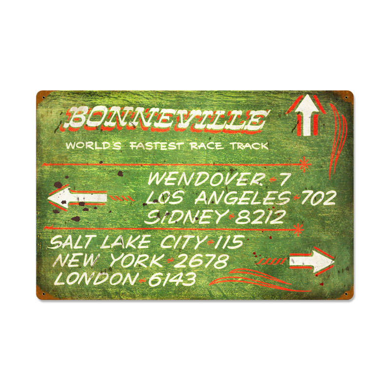 Bonneville Green Distance Sign Vintage Sign