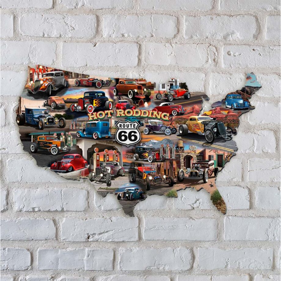 Hot Rod Route 66 Map Vintage Sign