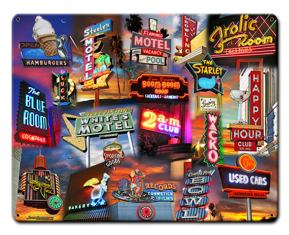 A collage of Neon Signs in a Neon Garage