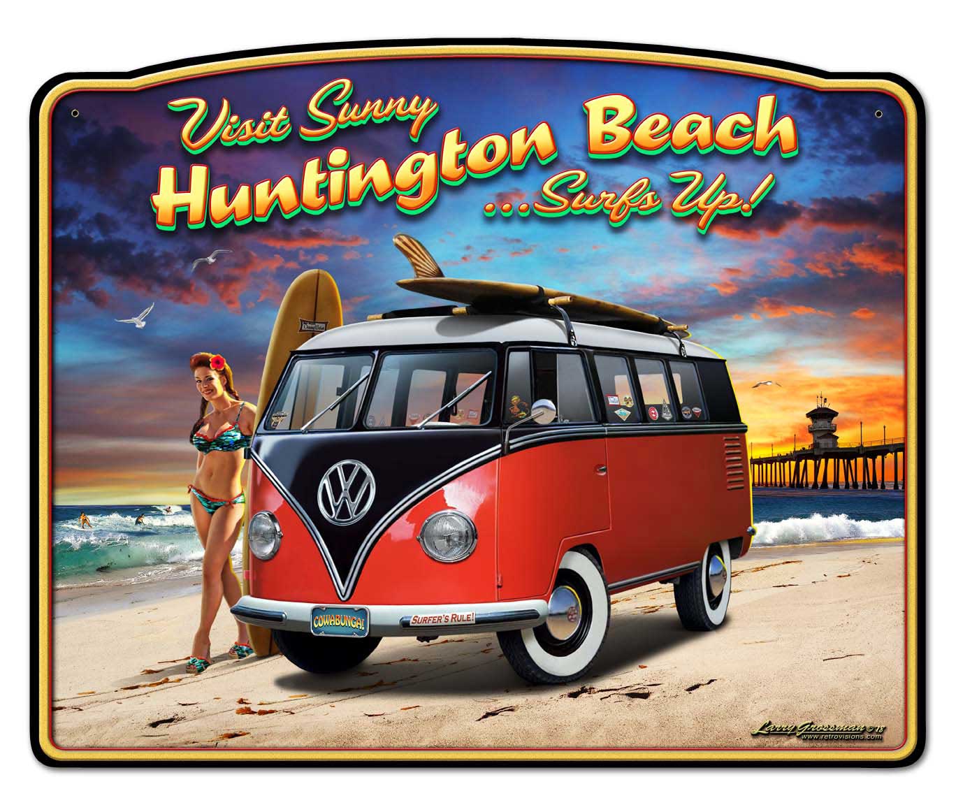 Huntington Beach VW Frame Vintage Sign