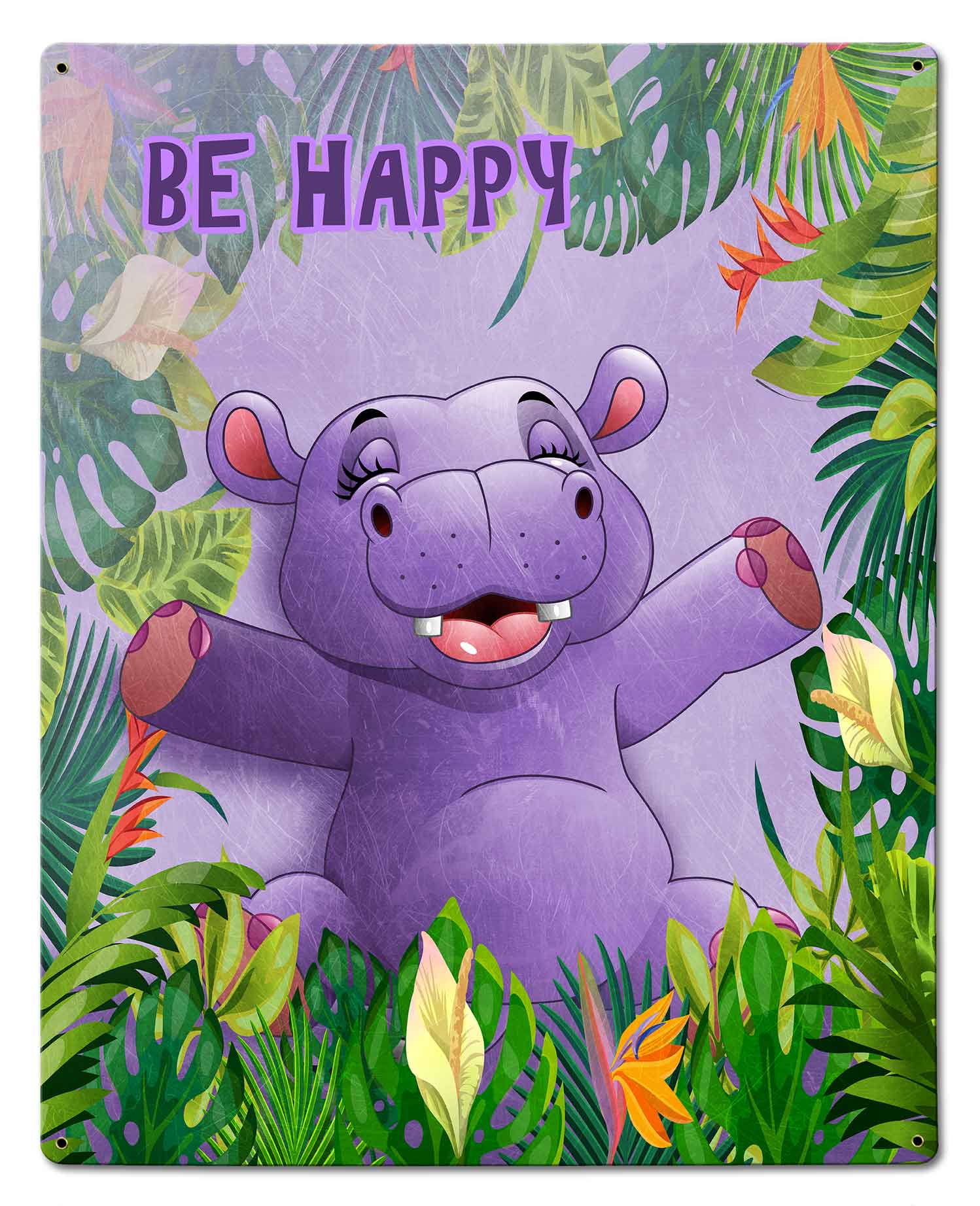 Be Happy Hippo 24 x 30 Custom Shape