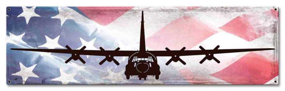 C-130 Airline Silhouette Over An American Flag