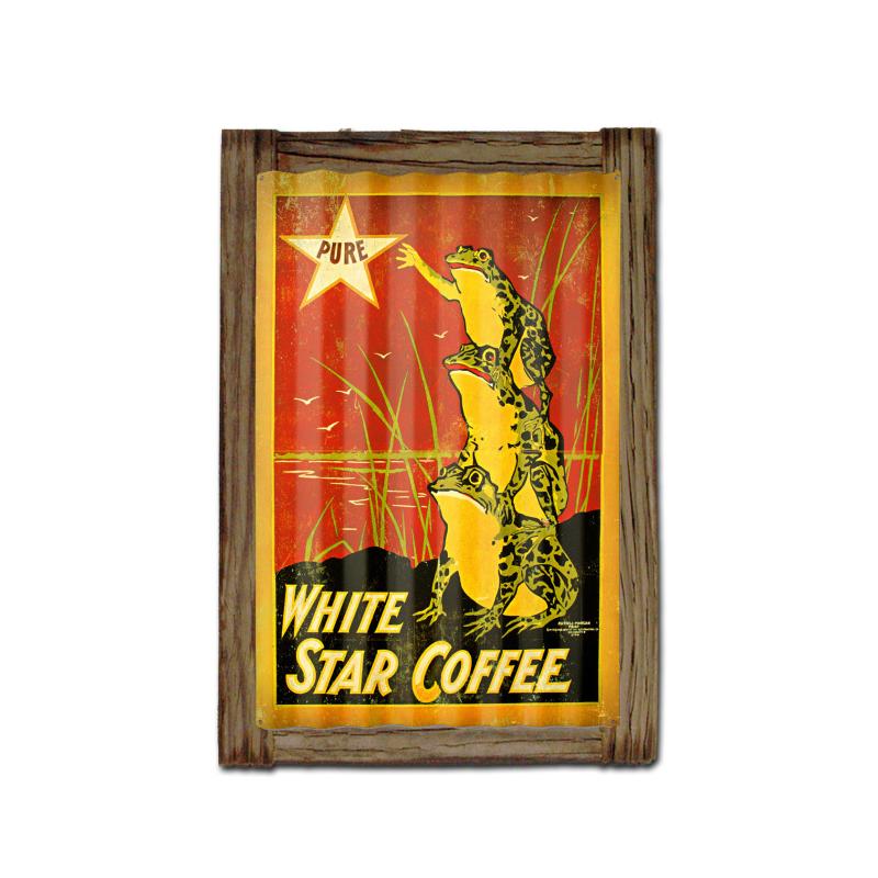 White Star Coffee Corrugated Framed Vintage Sign
