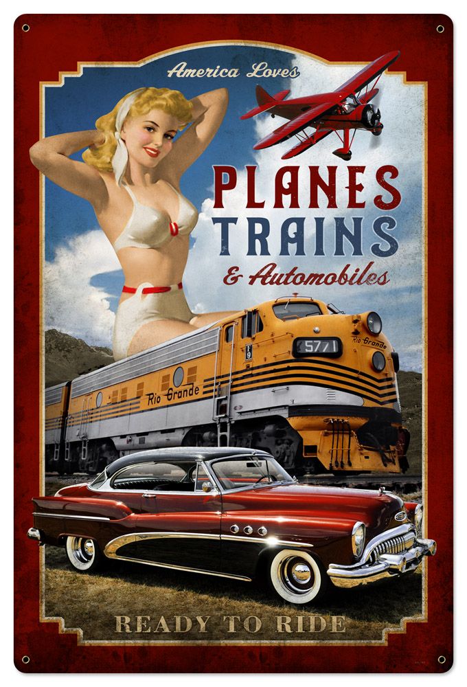 Planes Trains Automobiles Xl Vintage Sign