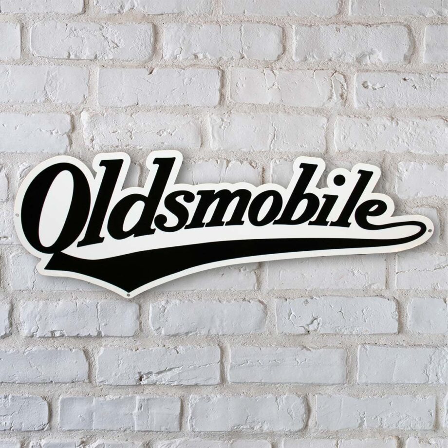 Oldsmobile Script Black Steel Sign