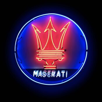 Maserati Neon Sign 46" in Diameter at Garage Art