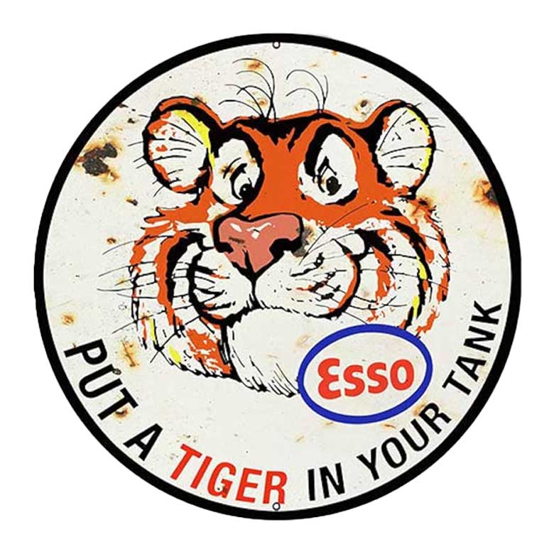 An Icon of Americana Pictured is an old Esso Tiger Sign marketing tin with their slogan "Put A Tiger In Your Tank!"